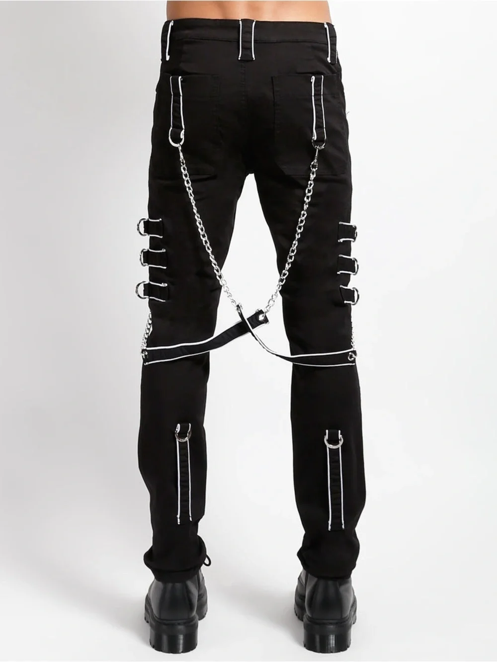 TRIPP NYC Band Pants 26 Black Bondage Chain Strap Goth Punk Unisex Cyber Y2K